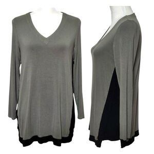 J. Jill Wearever Co. Women Size L Top Tunic Blouse Shirt Green/Black V Neck NWT
